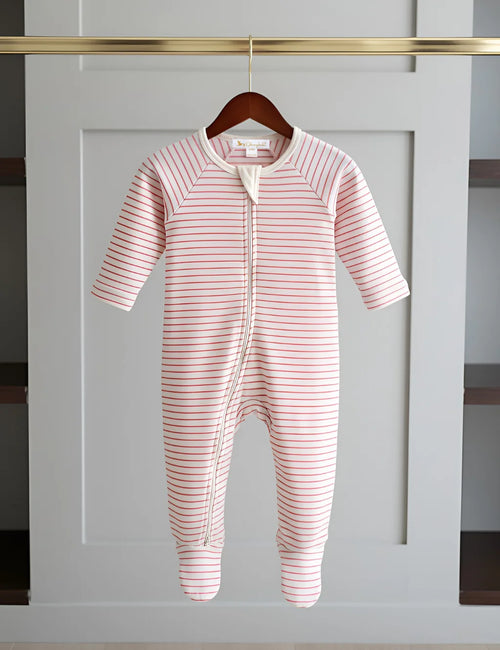 Ohmybebe Peach Mini Stripe Zip Growsuit