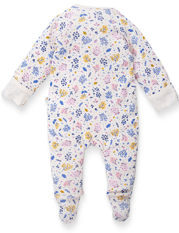 Floral patterned baby onesie on a white background
