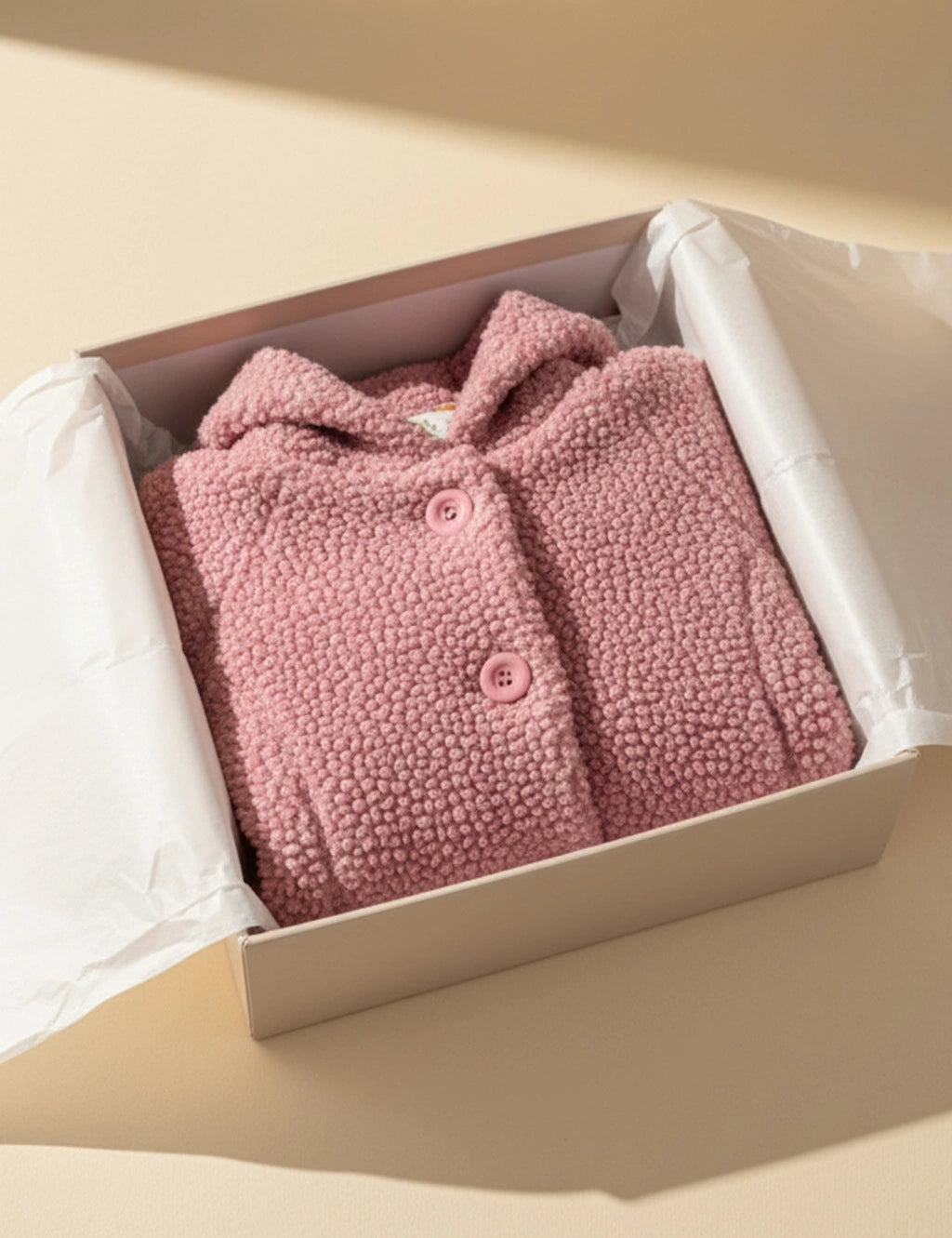 Sherpa Hooded Jacket for Baby Girl in Mauve, Soft Fleece Winter Wear with Button Closure