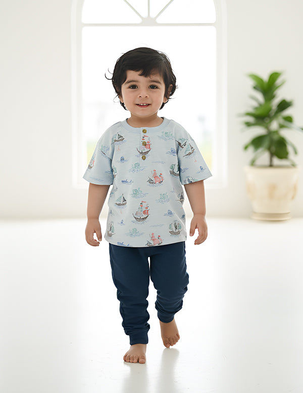 Organic Cotton Henley Tee with Pant (Blue Seas Explorer Outfit)