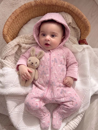 Organic Pink Duck Print Quilted Baby Romper