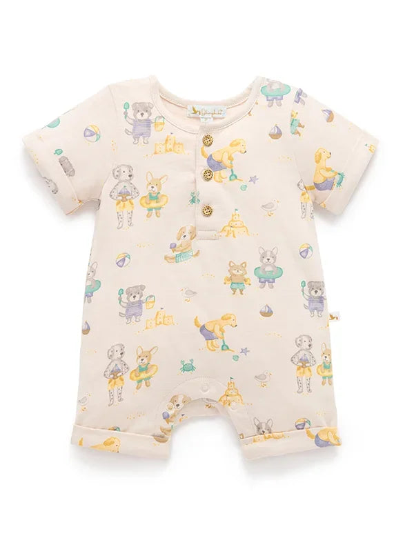 Unisex Baby Romper | Organic Cotton Puppy Print Jumpsuit - ohmybebe