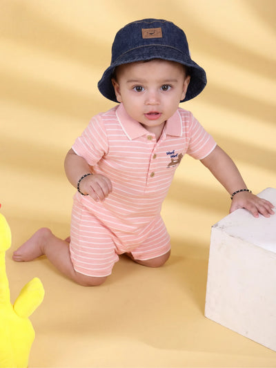 Organic Cotton Polo Romper with Denim Hat