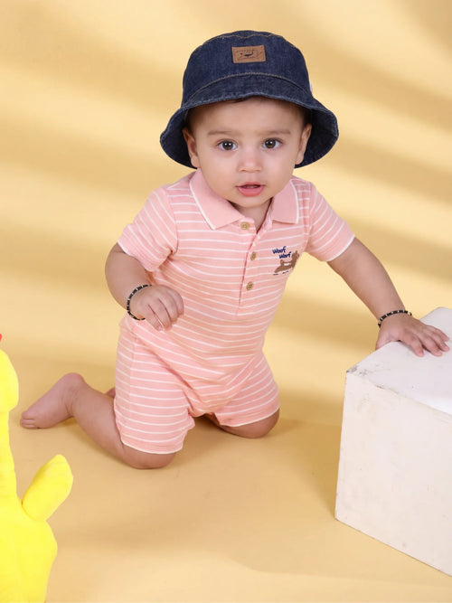 Organic Cotton Polo Romper with Denim Hat