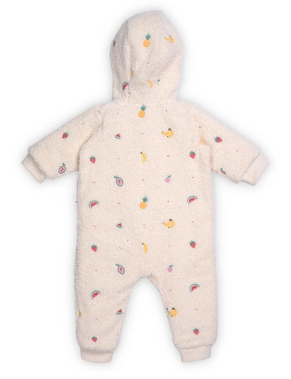 Baby snowsuit with colorful patterns on a white background