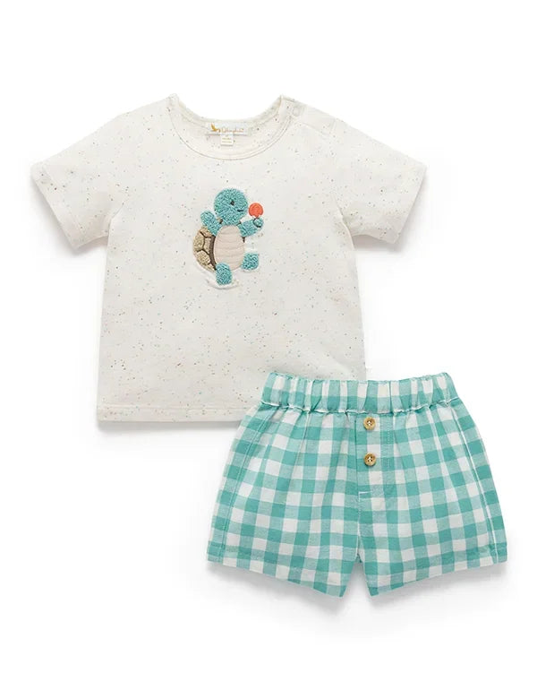 Organic Cotton Turtle T-shirt & Gingham Shorts Set - ohmybebe