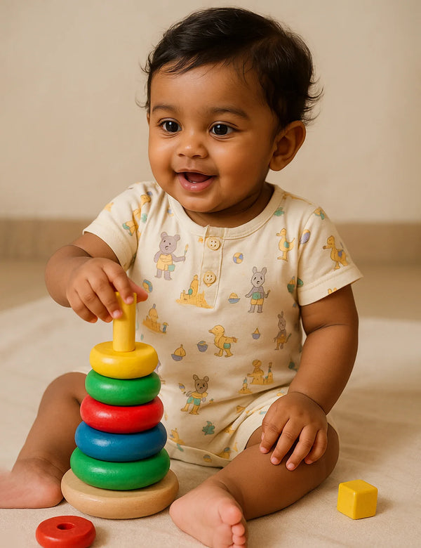 Unisex Baby Romper | Organic Cotton Puppy Print Jumpsuit - ohmybebe