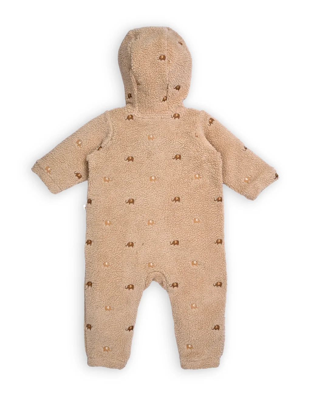 Beige baby snowsuit with a pattern on a white background