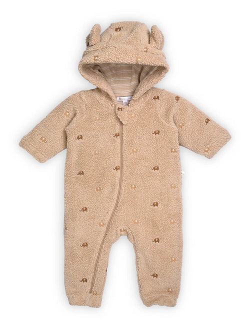 Animal-Embroidered Shearling Hooded Growsuit