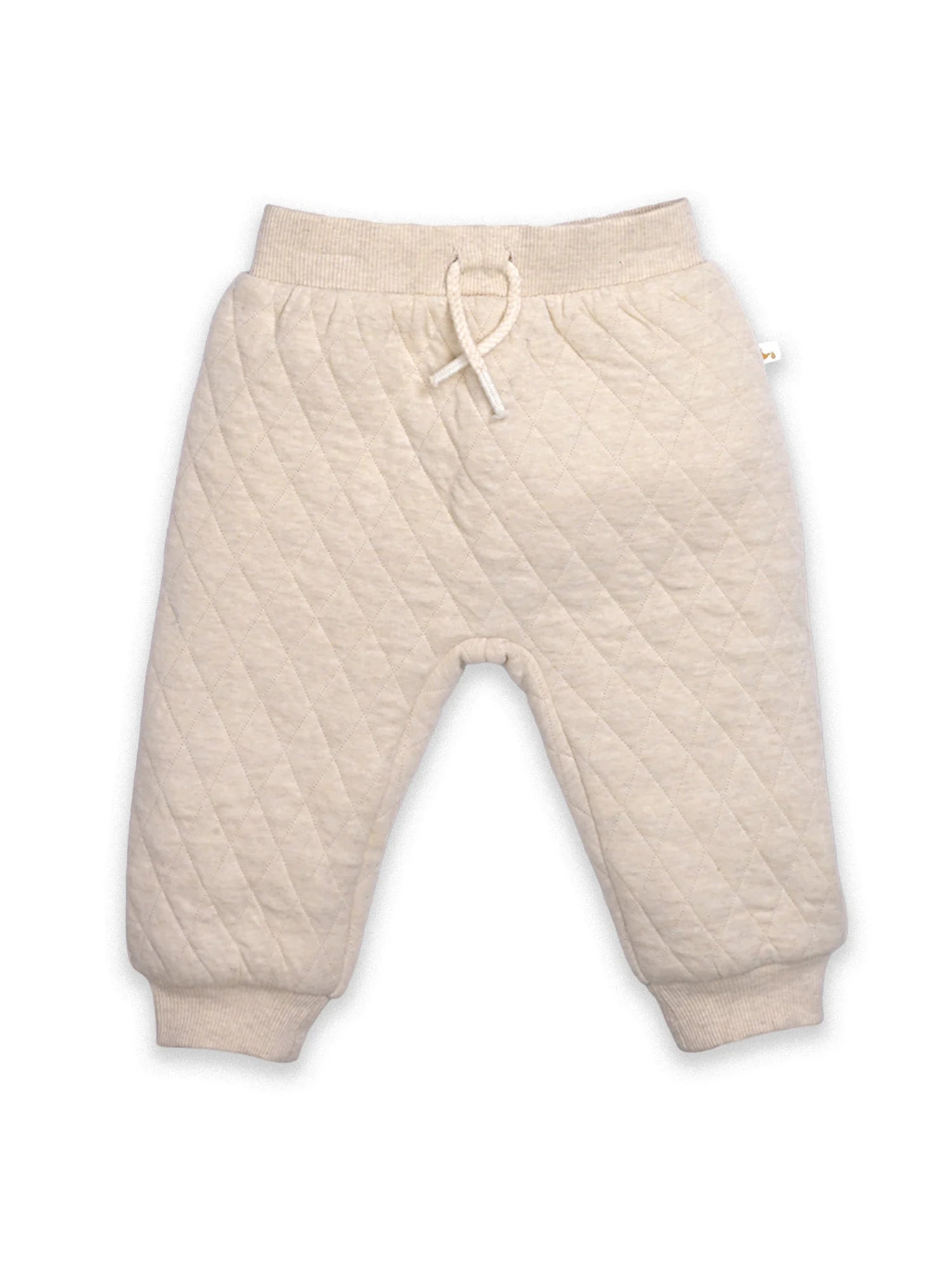 Beige quilted baby pants on a white background