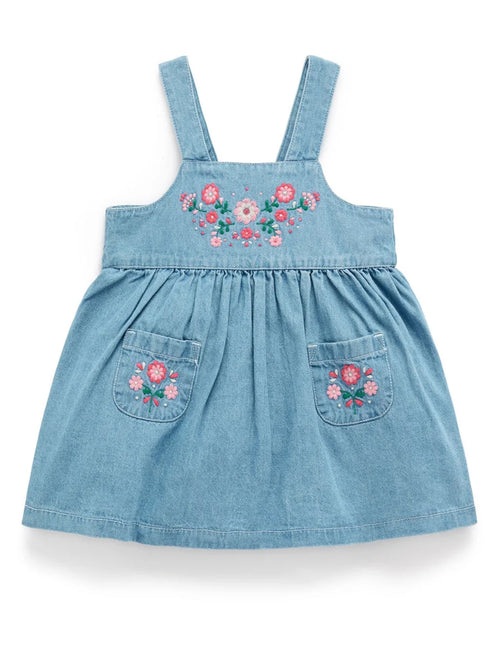 Embroidered Denim Pinafore Dress