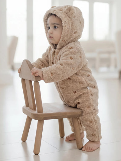 Animal-Embroidered Shearling Hooded Growsuit