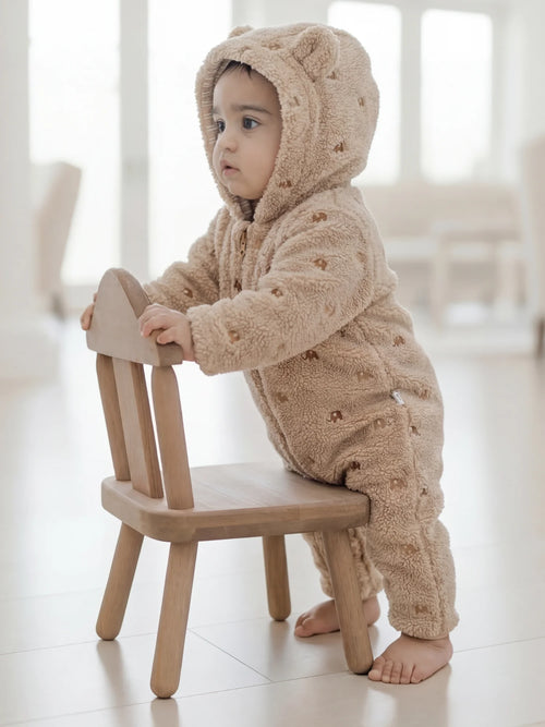Animal-Embroidered Shearling Hooded Growsuit