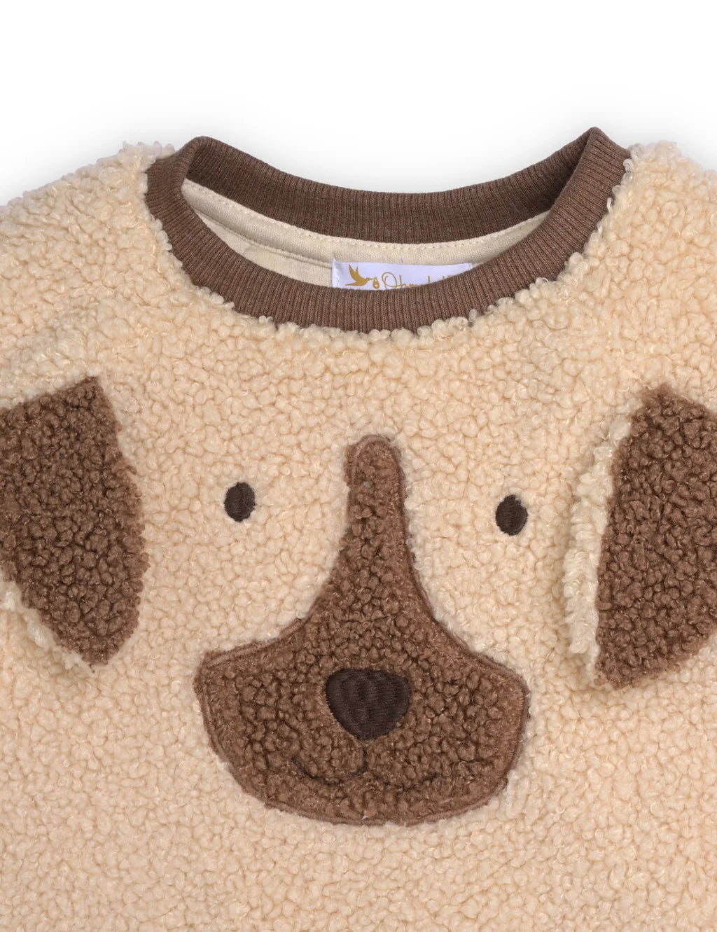 Children's sweater with dog face design on a white background
