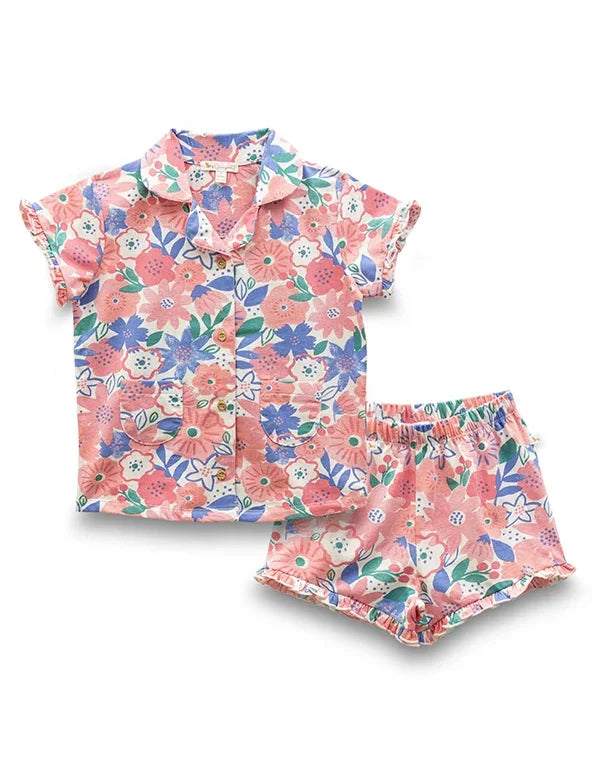 Organic Cotton Baby Girl Floral Print Pyjama Set - Short Sleeves, Comfortable Sleepwear - ohmybebe