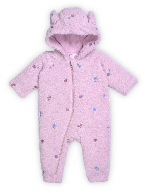 Floral-Embroidered Shearling Hooded Growsuit