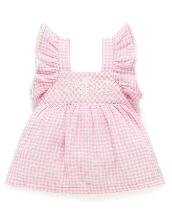 Organic Cotton Butterfly Dress in Passionfruit Gingham for Baby Girls - ohmybebe
