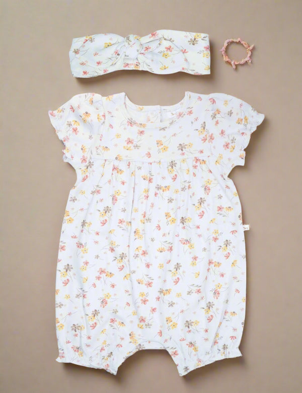 Sunshine Shortie Growsuit with Headband | 100% Organic Cotton - ohmybebe