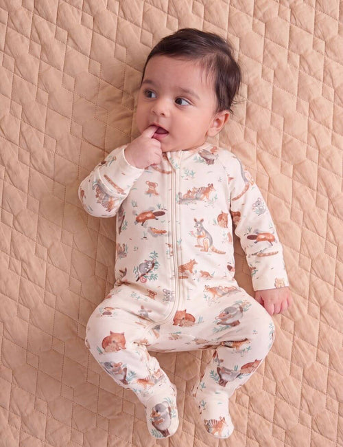 Organic Cotton Baby Romper – Zoo Friends Print