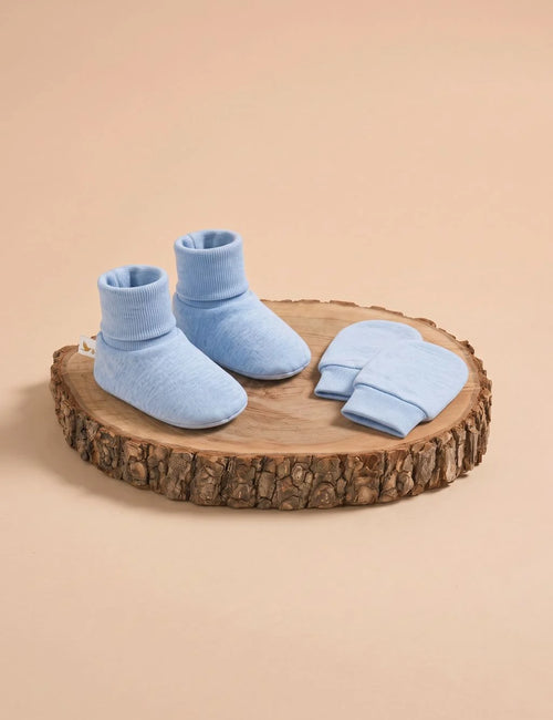 Organic Cotton Mittens & Booties - Blue