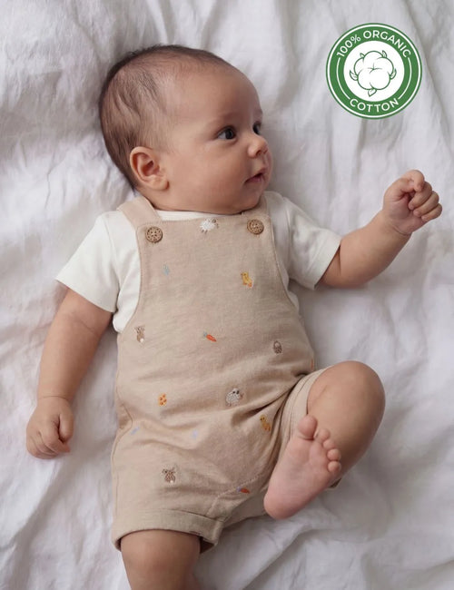 Organic Cotton Baby Dungaree Set Animal Print