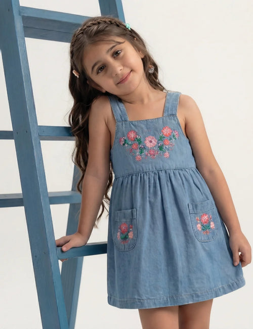 Embroidered Denim Pinafore Dress