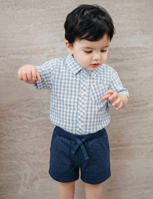 Organic Cotton Shirt with Shorts (Little Gent's Classic Checks Ensemble)