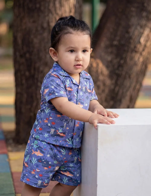 Boy's Organic Cotton Short Sleeve Marine Print Pyjama Sets