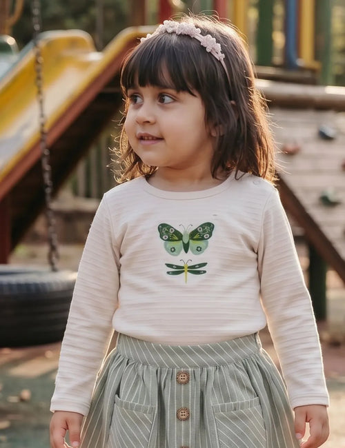 Organic Cotton Butterfly Applique Tee with Safari Skirt