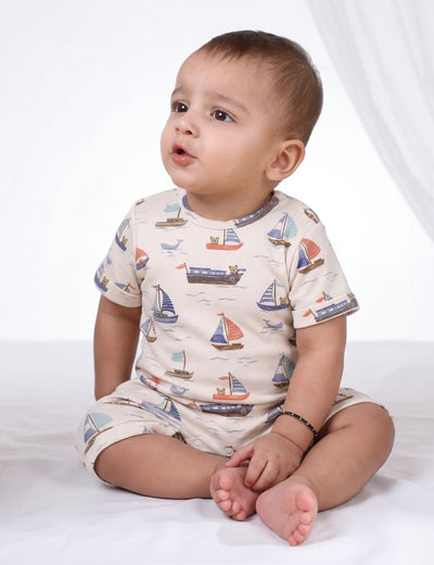 Organic Cotton Cloud Yacht Print Baby Romper