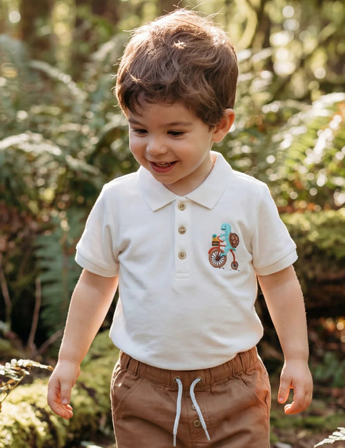 Organic Cotton Cloud Polo Tee & Beige Linen Blend Pant - 2 Piece Set