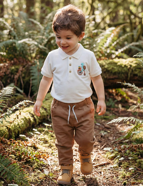 Organic Cotton Cloud Polo Tee & Beige Linen Blend Pant - 2 Piece Set