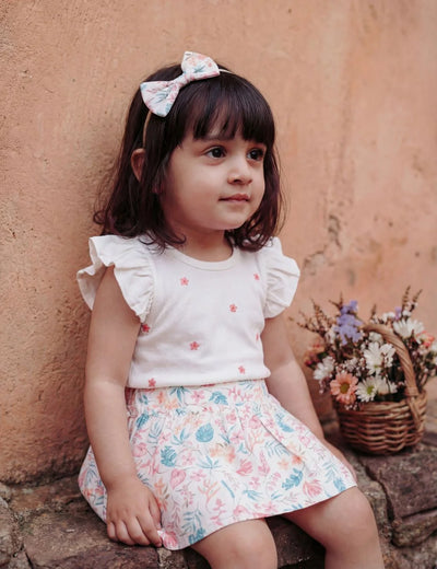 Organic Cotton Ruffle Tee, Skirt & Hair Clip Set – Cloud AOP