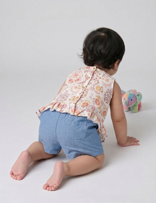 Floral Breeze Top & Chambray Shorts Set