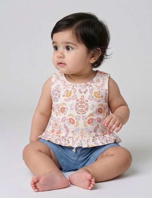 Floral Breeze Top & Chambray Shorts Set