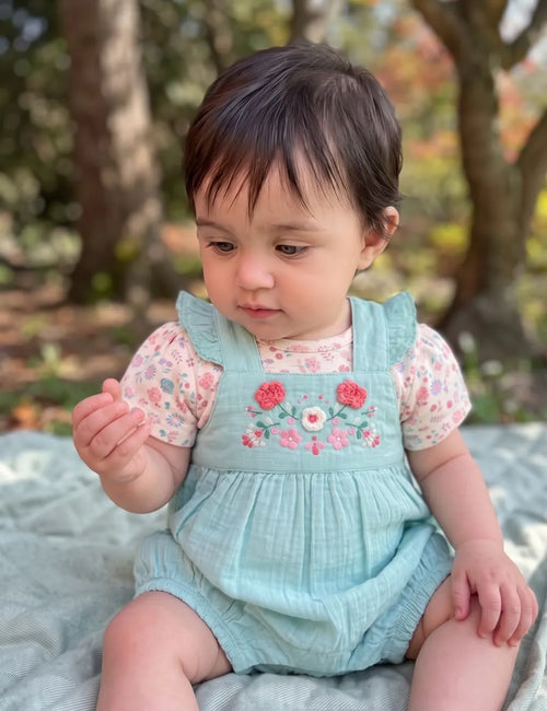 Floral Organic Cotton Girls Overall Set