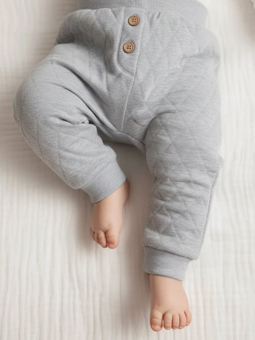Organic Cotton Quilted Slouchy Track Pants - Grey Melange