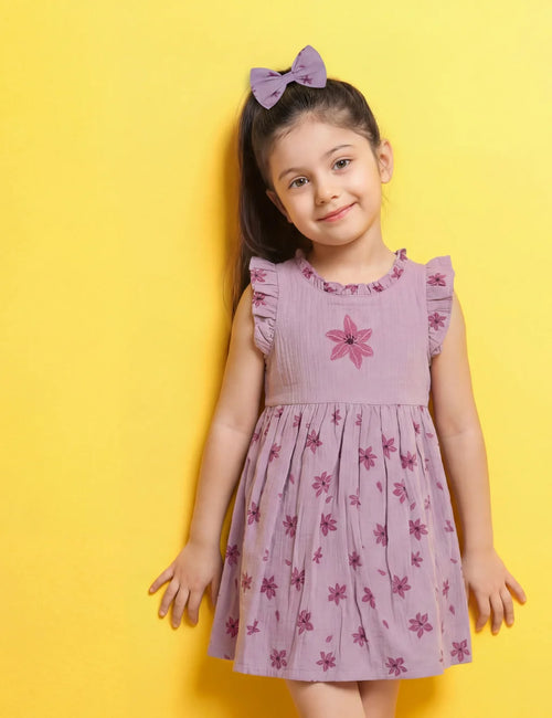 Organic Cotton Dress with Floral Hair Clip - Mulberry