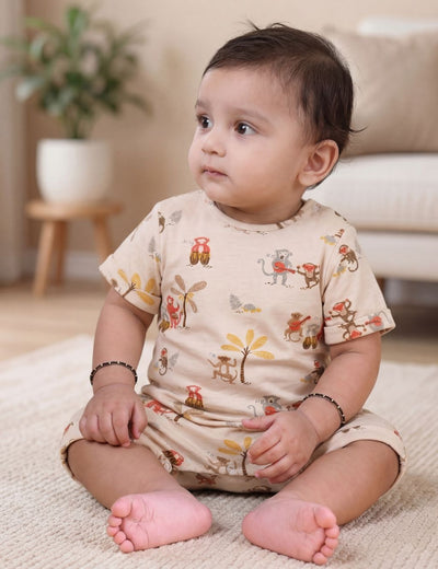 Organic Cotton Jungle Jamboree Print Baby Romper