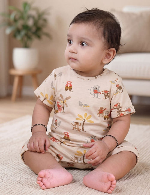 Organic Cotton Jungle Jamboree Print Baby Romper