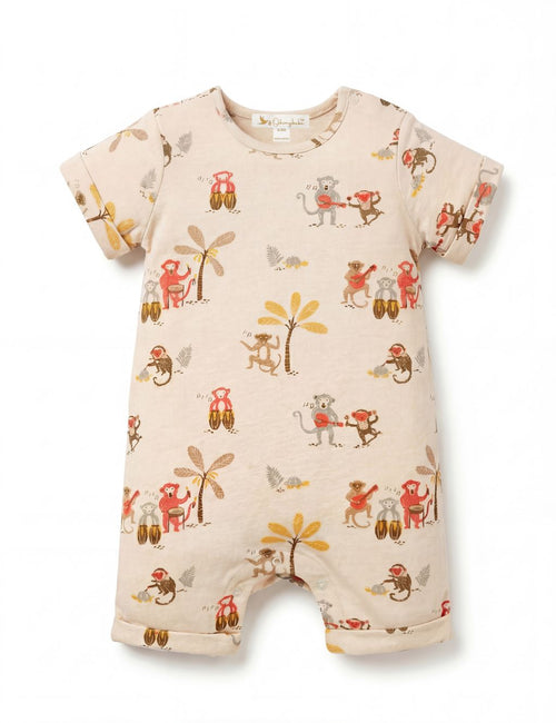 Organic Cotton Jungle Jamboree Print Baby Romper