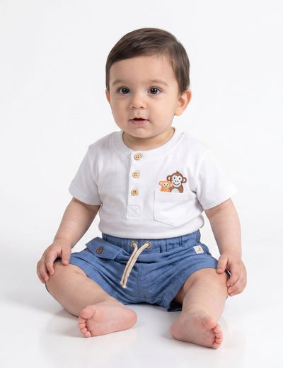 Organic Cotton Henley Tee with Chambray Shorts Set
