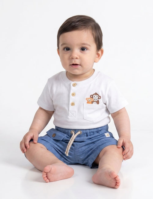 Organic Cotton Henley Tee with Chambray Shorts Set