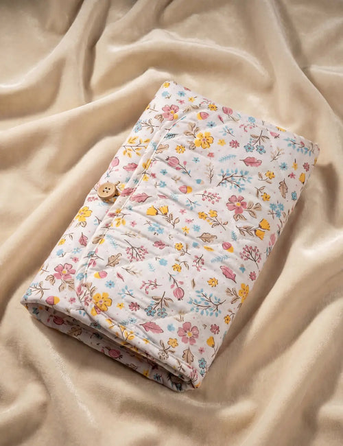 White Floral Quilted Cotton Baby Changing Mat