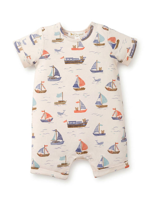 Organic Cotton Cloud Yacht Print Baby Romper