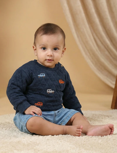 Baby Boy Car Sweatshirt & Denim Shorts Set