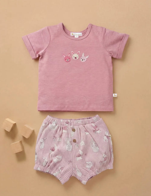 Organic Cotton Pink Bunny Tee & Shorts Set