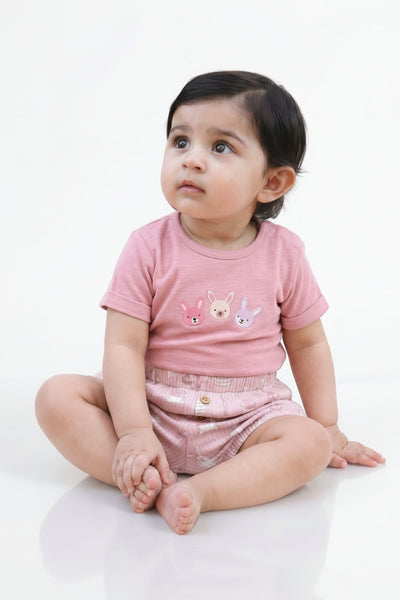 Organic Cotton Pink Bunny Tee & Shorts Set
