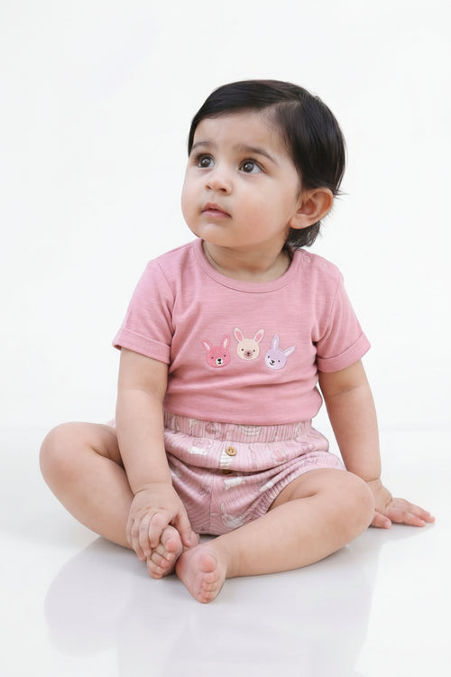 Organic Cotton Pink Bunny Tee & Shorts Set