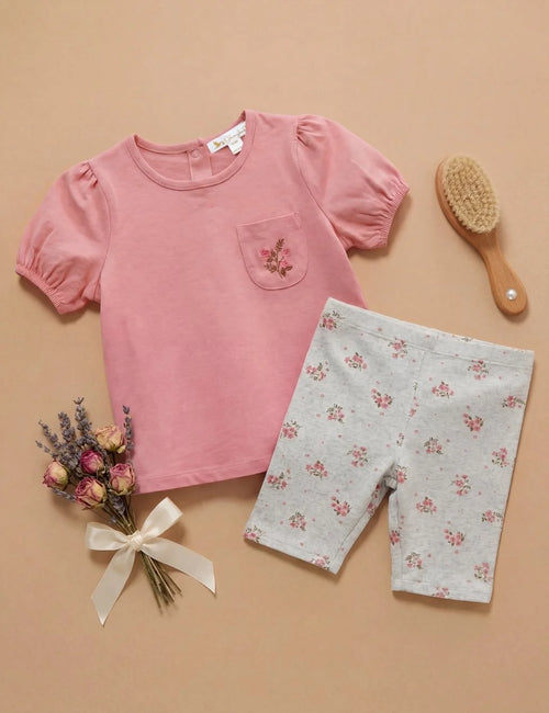 Organic Cotton Gathered Tee & Printed Shorts